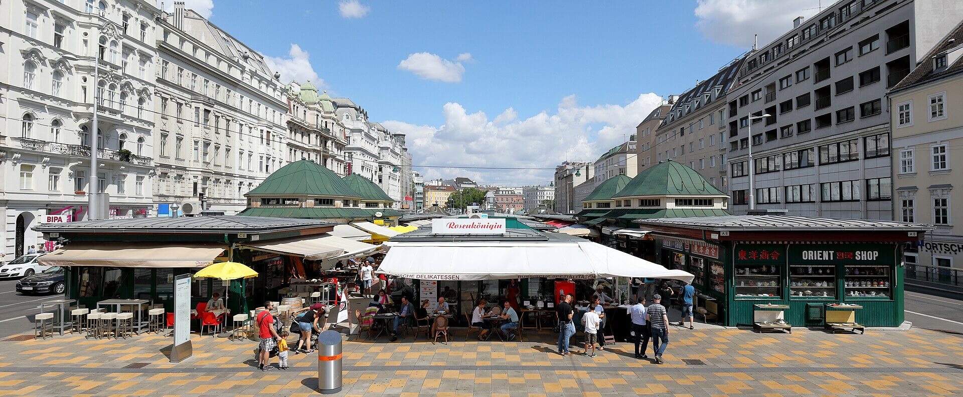 Naschmarkt stalls and surrounding buildings in Vienna